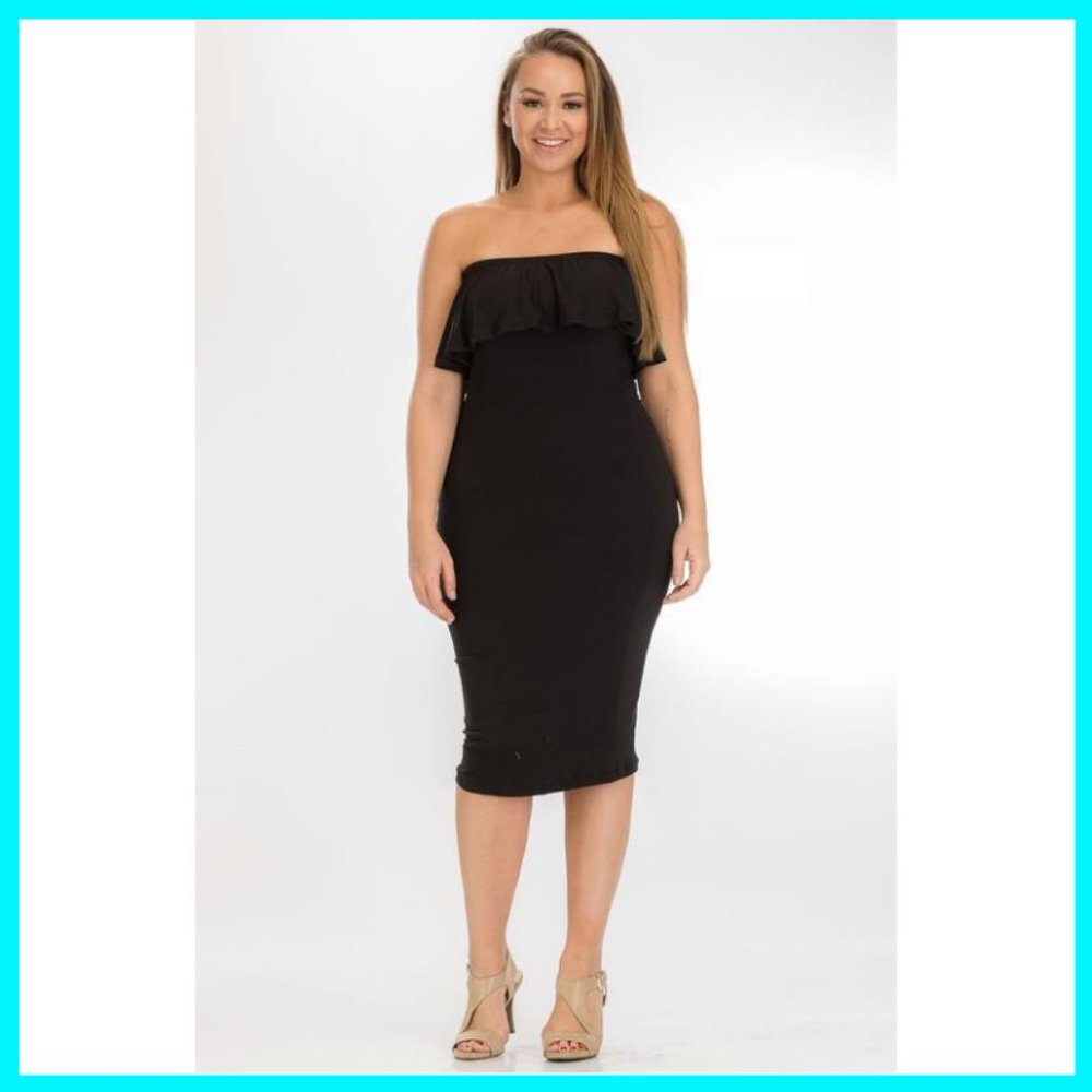 NWT Plus Size Bodycon Ruffled Tube Dress Yellow - Picture 2 of 7